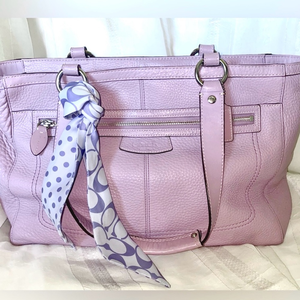Coach Lilac Leather Tote Bag with Silk Scarf